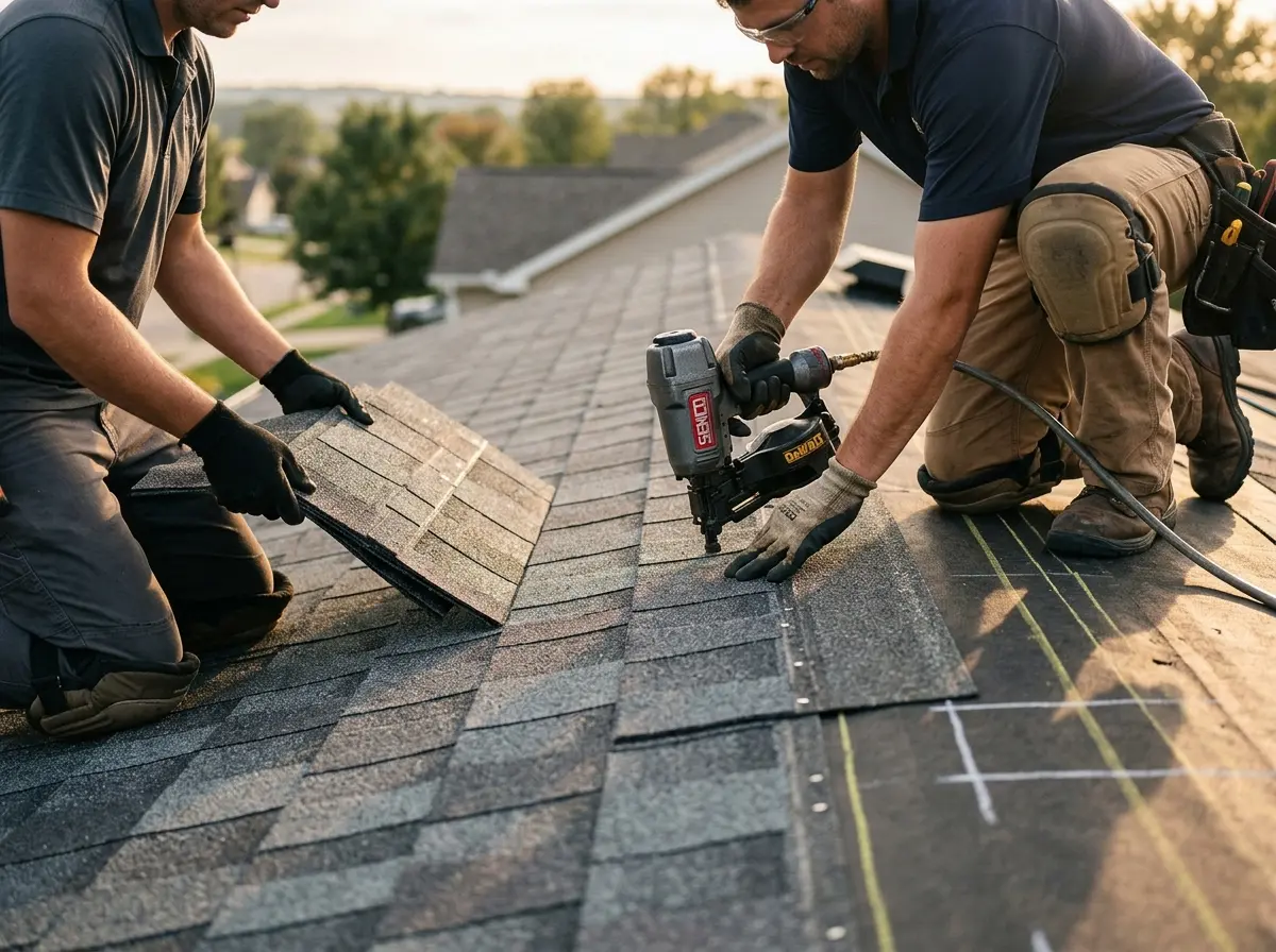 Professional roofer working on a residential roof in Kings Point